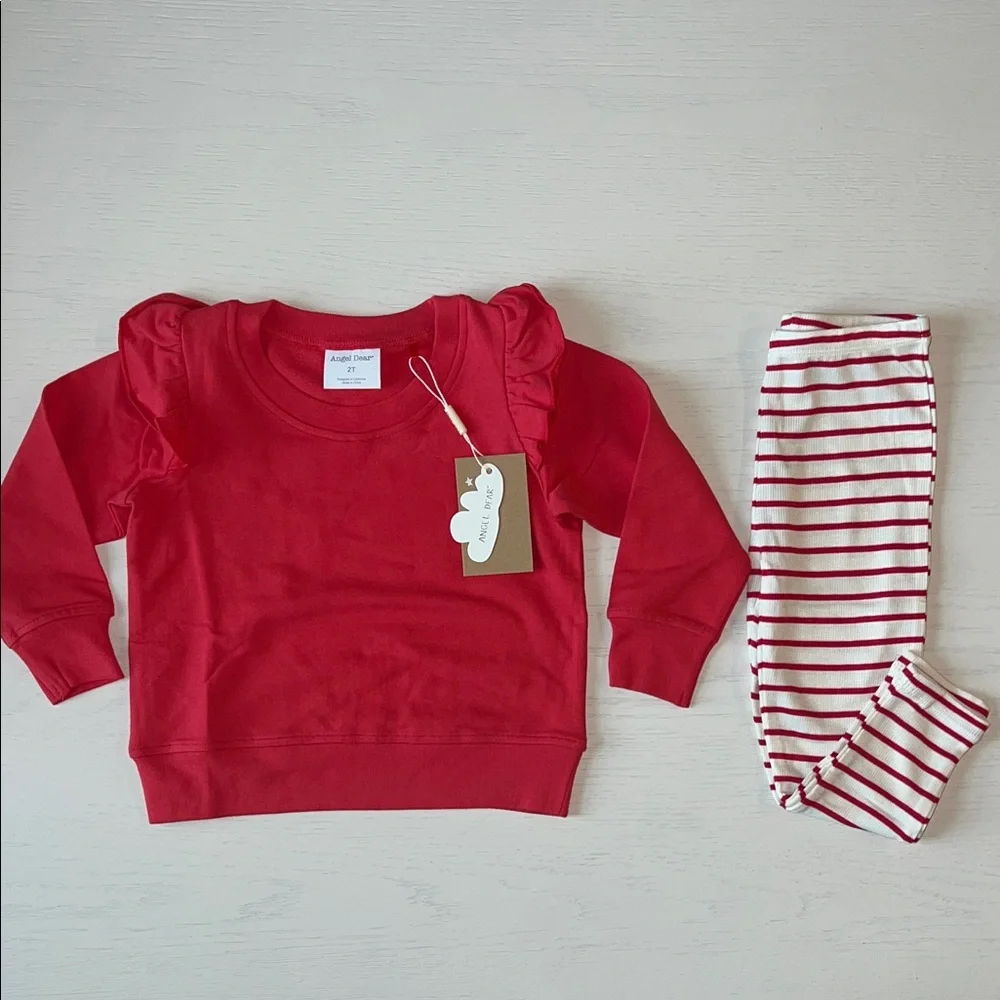 Angel Dear Ruffle French Terry Sweatshirt Leggings Set 2T 3T 4T